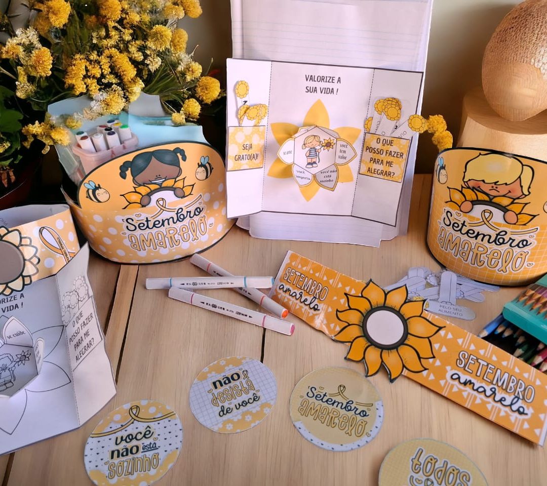 💛KIT LAPBOOK SETEMBRO AMARELO + BROCHE E COROA