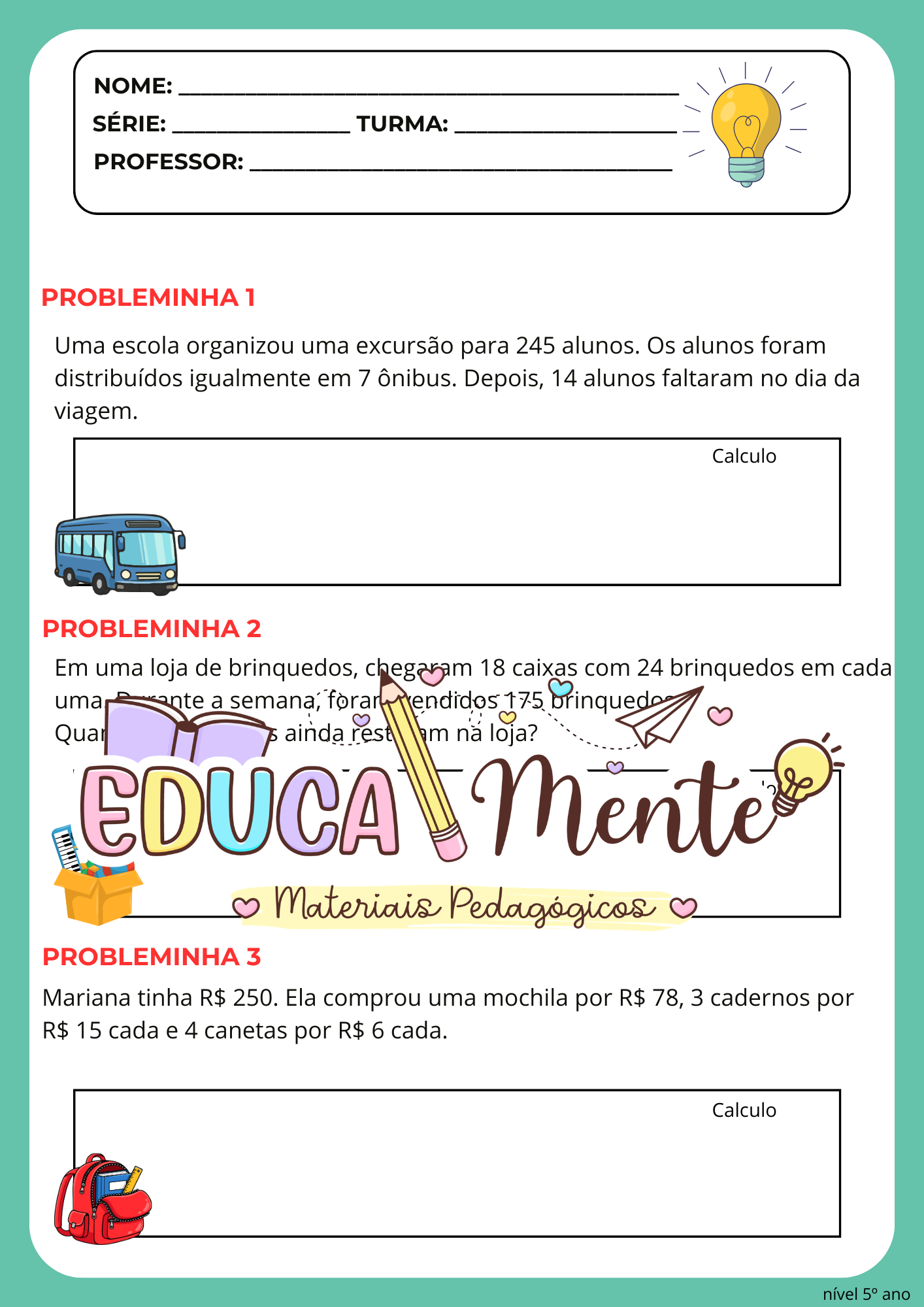 ⭐APOSTILA PROBLEMINHAS MATEMÁTICOS⭐ - Imagem 7